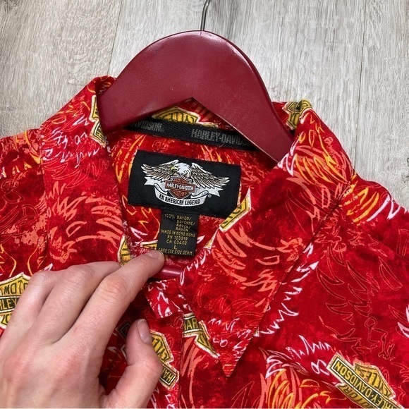 Vintage Harley‎ Davidson Men's Medium Graphic Hawaiian Button Up Shirt - Picture 8 of 8
